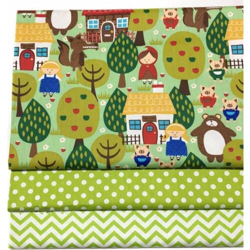 Fresh Cartoon Green Animals Girl Family Polka Dot Wave Printed 100% Cotton Fabric 50x160cm Fabric patchwork quilting bedding cus