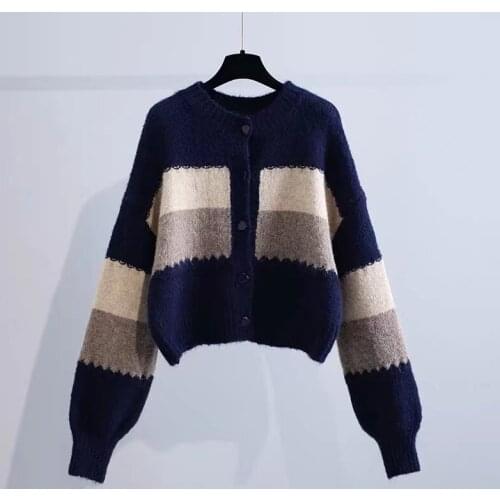 Grandpa Sweater Vintage Women Long Sleeven Casual Pink Knitwear Autumn And Winter Fashionable Elegant Striped Cropped Cardigans