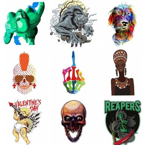 Iron on Wolf Animal Patches For Kids Clothing DIY T-shirt Applique Heat Transfer Vinyl Angel Skull Patch Stickers Thermal Press