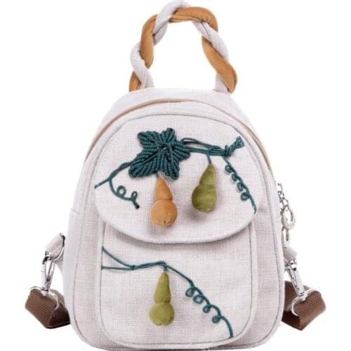 Vintage Ethnic Canvas Mini Shoulder Bag Women Casual Travel Embroidery Linen Backpacks for Teenagers Girls Chest Pack Mochila