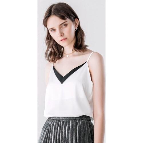Womens Silk Camisole For Summer Wear, Loose And Thin, And Thin, Black And White Contrast Color V-neck, Bottoming Top