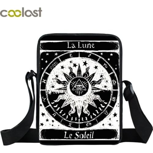 La lune le soleil Tarot print small shoulder bag women handbag teenager boys girls crossbody bag mini messenger bags bookbag