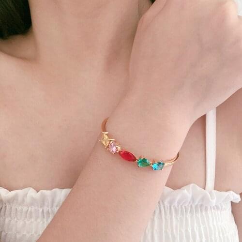 2019 New Gold color Copper Bracelets Water Drop Multicolor AAA Cubic Zirconia Fashion Bracelets For Women Jewelry Statement