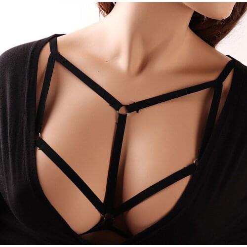 Women Body Harness Bra Exotic Dancewear Goth Bondage Harness Sexy Lingerie Black Elastic Rave Gothic Crop Tops Cage Bra
