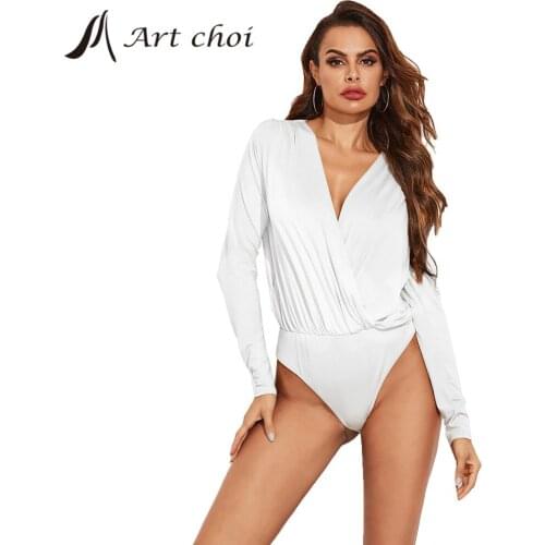 Casual Fitness Rompers Women Deep V Neck Bodysuit Long Sleeve Regular Jumpsuit Women Fashion Streetwear Elastic Outfits Overalls