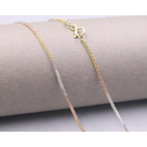 Au750 Real 18K Multi-tone Gold Chain Neckalce For Women Female 1.0mm Wheat Chain Link Choker Gold Necklace 20'L Gift