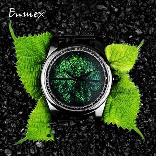 2019 Enmex design wristwatch 3D leaf vein creative design stainless steel Oil Painting face clock fashion quartz clock watch