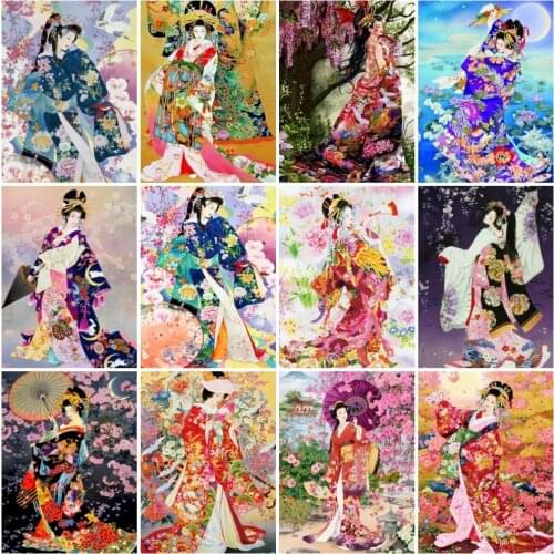AZQSD Diy Oil Painting Drawing On Canvas Japanese Girl Painting On The Wall Painting By Numbers Portrait Wall Decoration