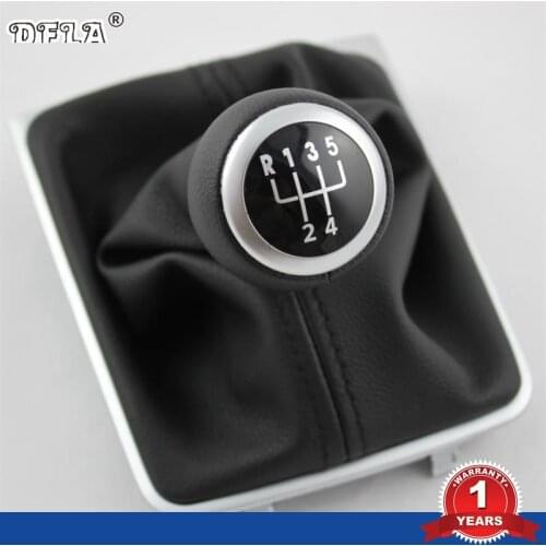 For VW Passat B6 2006 2007 2008 2009 2010 2011 Car-styling 5 Speed Gear Stick Shift Knob With Leather Gaiter Boot Chromed Trim