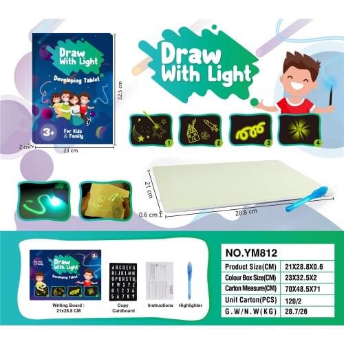 Kids Drawing Board with Light Fun Fluorescent Doodle Board Children Glowing Magic Graffiti WordPad 3D Luminous Plate