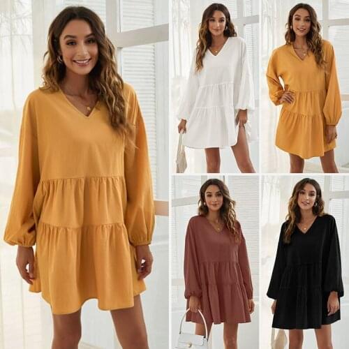 FCbabuu Solid Puff Sleeve Dress Woman Long Sleeves Midi Dress Cascading Ruffles Blouses Party Gowns