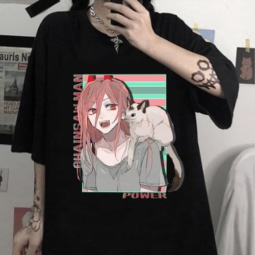 Cool Manga Chainsaw Man Short Sleeve Anime Cute Power T-Shirt Men Women Cotton Fashion Street Style Clothes Tops Tees