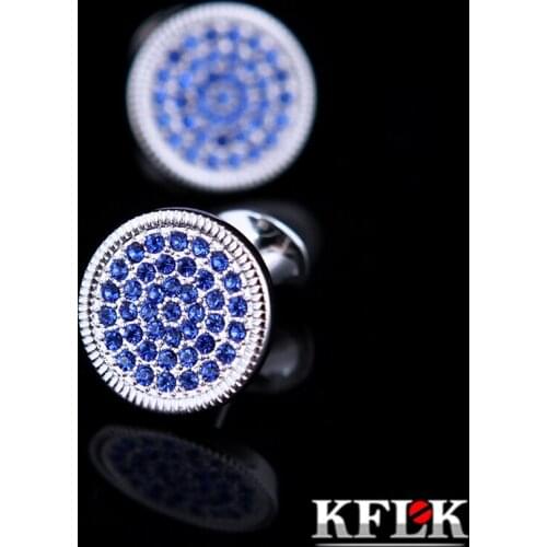Kflk Jewelry Round Shirt Cufflinks For Men Gift Brand Cuff Button Blue Crystal Cuff Link High Quality Abotoadura guests
