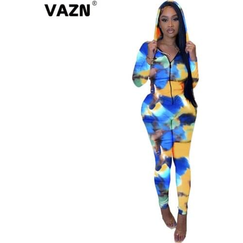VAZN Young Casual 2020 Autumn Sexy Women Print 2-Piece Set Full Sleeve Hooded Coats Pencial Pants Set Lady Sport Comfortable Set