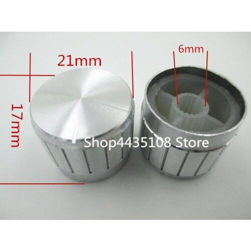Top-grade aluminum silver workmanship tangent shaft hole 21 * 17MM spend volume potentiometer knob cap --200pcs/lot