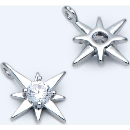 10pcs Rhodium plated Brass Star Charms 9x11mm, CZ Paved Mini Star Pendants For Jewelry DIY Findings Accessories (GB-774-2)