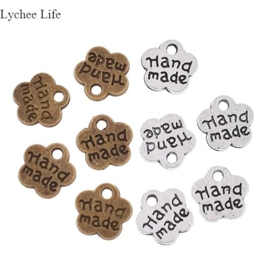 Lychee Life 100pcs Plum Flower Shaped Handmade Metal Labels For Garment DIY Clothes Tags Apparel Sewing Supplies