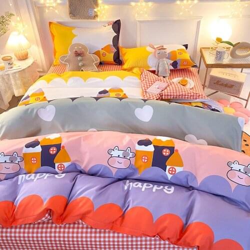 Cute Bedding Set for Kids with Flat Sheets Duvet Quilt Cover Pillowcase Adult Queen Single Boys Girls Bed Linen Home Textiles