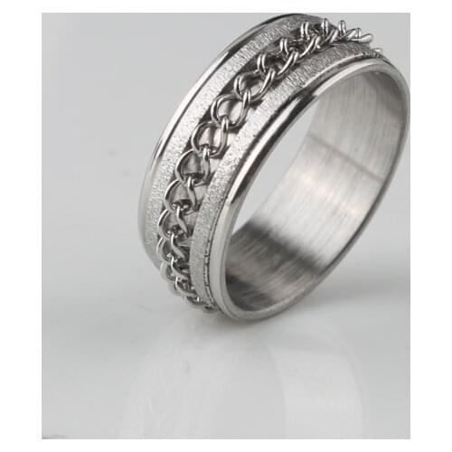 Wide 7mm frosted chain rings 316L Stainless Steel men finger ring wholesale lots