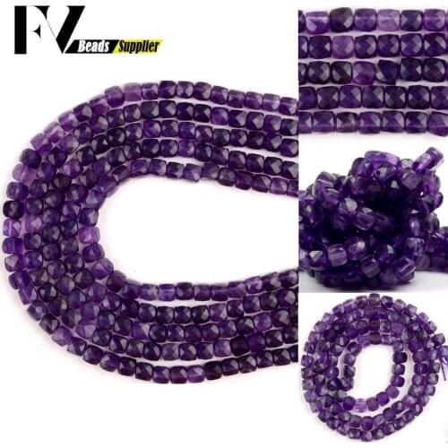 Natural Gem Faceted Amethysts Beads For Jewelry Making Needlework Diy Charms Bracelet Square Loose Spacer Stone Beads 15