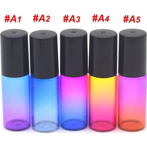 10pcs Empty 5ml Glass Roller On Bottle For Essential Oil Perfume Sample Gradient Colorful Container Black Cap