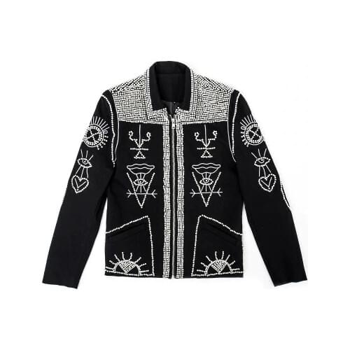 Luxury mens black beading event/stage performance short fashion jacket/studio/ASIA SIZE