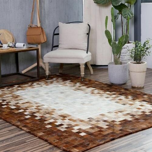 American style luxury Real cowhide seamed rug modern natrual cowskin chequer carpet for living room decoration