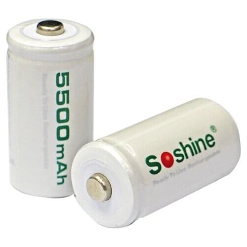Soshine 2 Pieces C Size 5500mAh 1.2V NiMH Rechargeable Battery