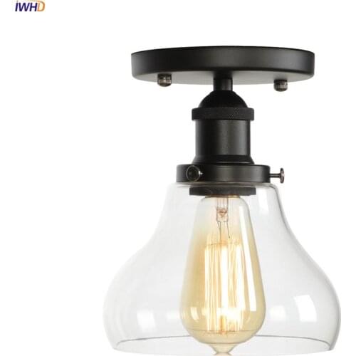 IWHD American Country LED Wall Light Fixtures Porch Living Room Glass Industrial Decor Vintage Ceiling Lamps Luminaria Lighting