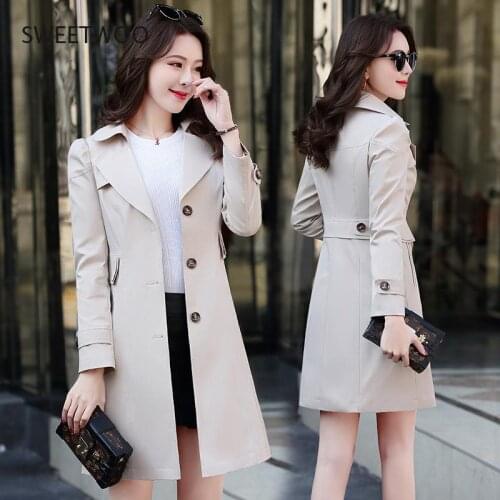 Spring Autumn Trench Coat Slim Single Breasted Trench Coat Woman Trench Coat Long Women Windbreakers Plus Size Overcoat Femmino