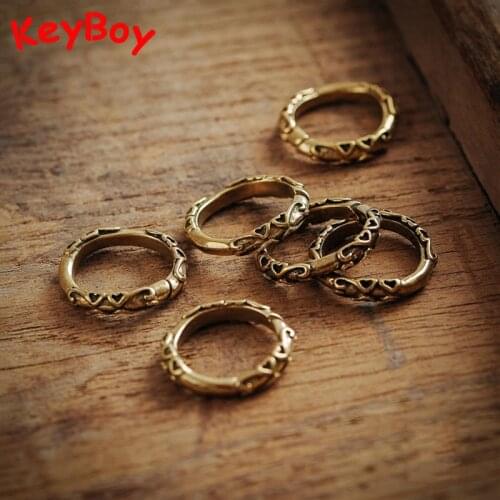 Vintage Brass Heart Pattern Key Chains Rings Pure Copper Connection Ring Handmade Keyrings DIY Accessories Metal Men Keychains