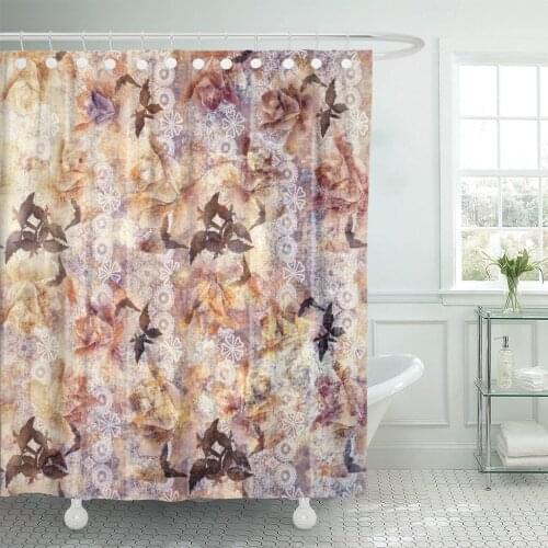 Green Western Old Roses Floral White Lace Pattern Abstract Shower Curtain Waterproof Polyester Fabric 72 x 72 Inches Set