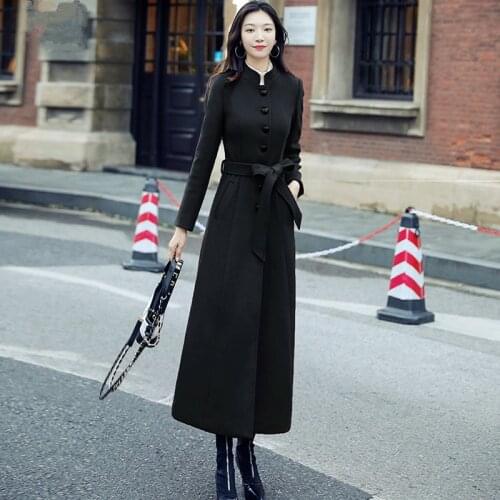 Jackets And Coats Women Work Solid Vintage Winter Office Long Sleeve Button Woolen Jacket Coat Feminine Coat