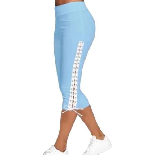 Women Yoga Pants Side Lace Up Hollow Out Bottoms High Waist Slim Women Fitness Sports Capri Pants Plus Size pantalones de mujer