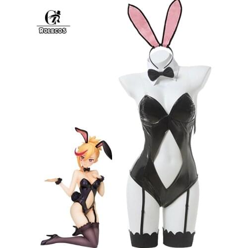 ROLECOS Game Muse Dash Cosplay Costume Rin Bunny Girl Sexy Jumpsuit Women Black Leather Costume Cosplay Rompers Halloween Party