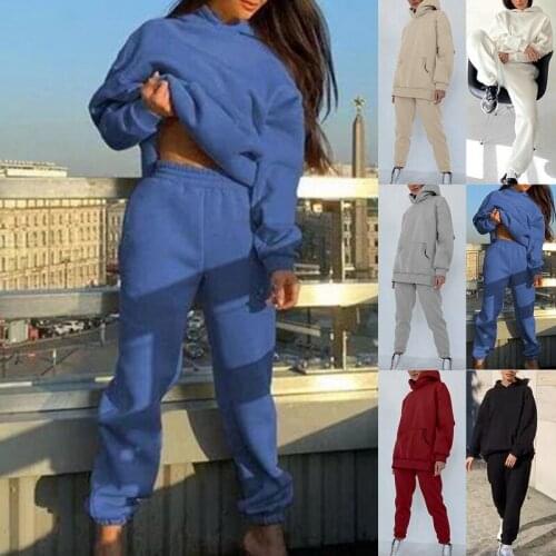 Women Sweatsuit Set 2 Piece Outfits Casual Fleece Oversized Autumn Hoodies Tops And Sweatpants Jogger Tracksuits Loose Trousers