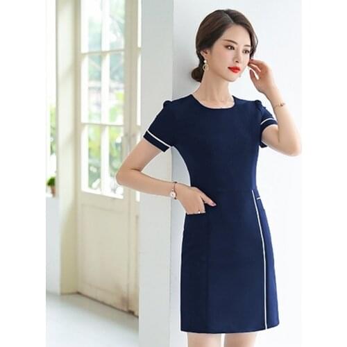 Business Dress For Women Office Wear Dresses Summer 2019 Krean Style Short Sleeve Black Blue Office Dresses Ladies 2019 DD2183