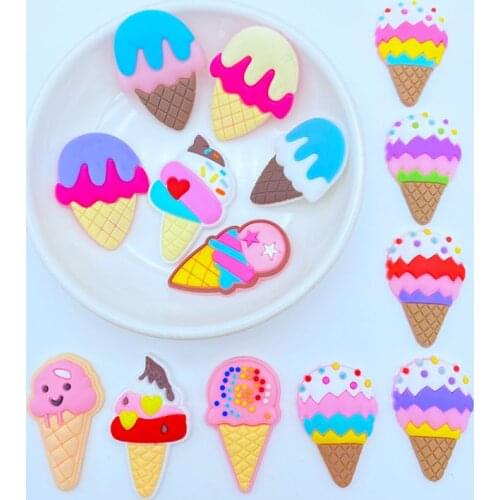 10/20pcs Cute Ice Cream Series PVC Flexible Glue Flat Back DIY Scrapbook Embellishment Phone Craft Decoration Stationery