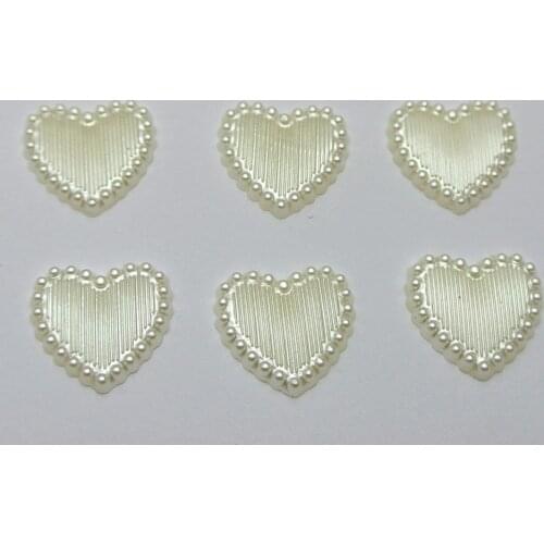 100 Ivory Acrylic Half Pearl Heart Flatback Beads 16mm No Hole Ribbon Pattern