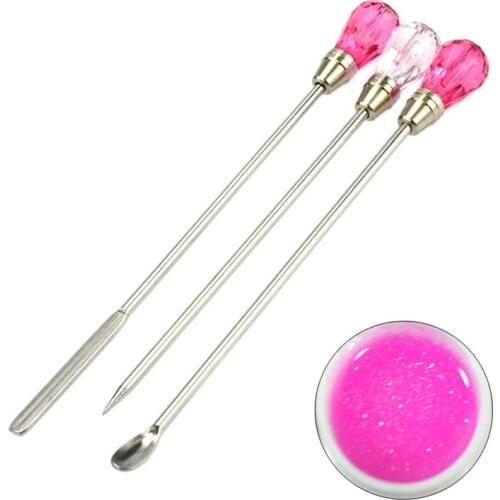 3pcs Stainless Steel Nail Art Stirring Rod Tool Powder Liquid Picking Spoon Crystal Handle Stir Stick for UV Gel Polish random