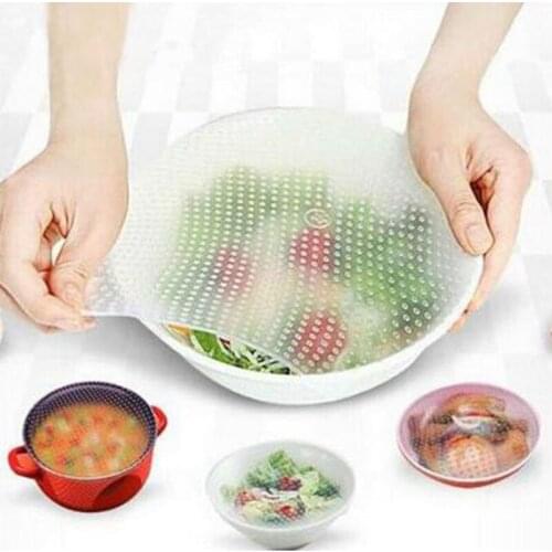 4Pcs/set Sealed Silicone Cling Film Fresh Food Cover Wrap Kitchen Stretch Fresh Keeping Container Lid Wrap Tool Kitchen Tool