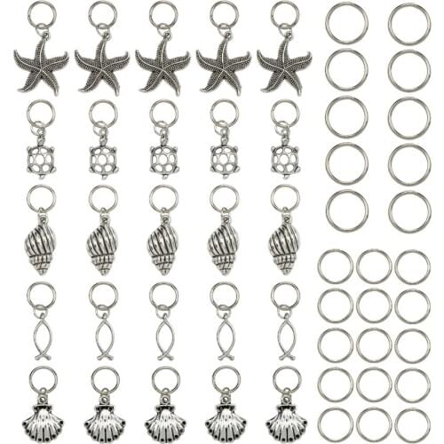 50 Pcs/Pack SiLver Turtle Shell Ocean Charms Hair Braid Dread Dreadlock Beads Clips Cuffs Rings Jewelry Dreadlock Accessories