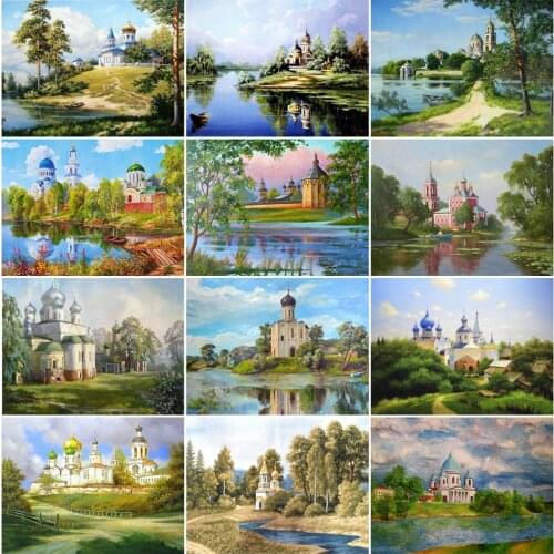 5D Diy Diamond Painting Church Summer Scenic Diamond Embroidery Landscape Picture Cross Stitch Rhinestones Mosaic Handmade Decor
