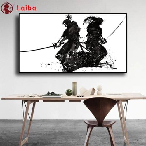 Diamond painting diamond embroidery Abstract black and white art, ink Japanese samurai full square/round drill puzzles gifts