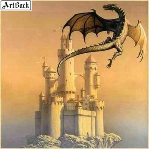 ARTBACK 5d diamond painting dragon castle full square / round drill diamond mosaic animal sticker home decoration
