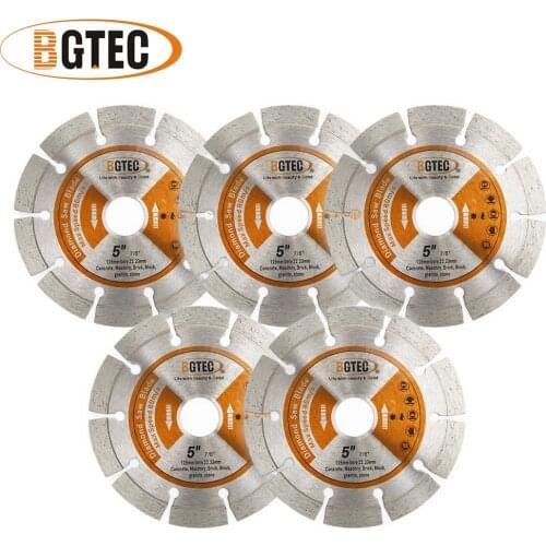 BGTEC 5pcs 5'' Diamond Segmented Saw Blade 125MM Cutting Disc for Hard Material Stone Ceramic Tiles