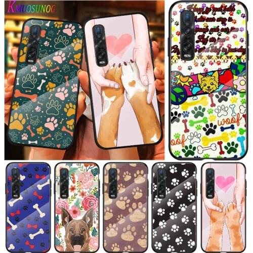Cute Paw Print Dog For OPPO A9 2020 A52 Find X2 Lite Realme 7 7i C3 XT 6 5 Pro Tempered Glass Cover Phone Case