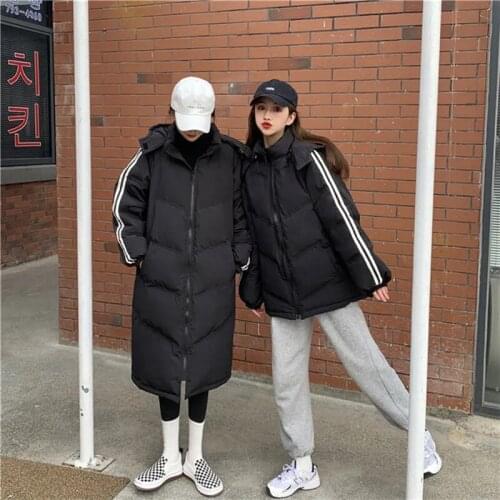 Black And White Long Coat Korean Fashion Winter Women Thick Warm Casual Loose Bread Parkas Unisex Down Cotton Padded Overcoat