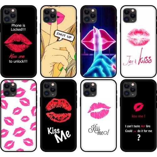 Black tpu case for iphone 5 5s se 2020 6 6s 7 8 plus x 10 XR XS 11 12 mini pro MAX back cover Kiss me Lips Lipstick Rouge