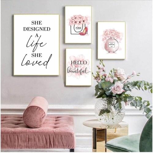 Flower Perfume Fashion Quotes Painting Makeup Artwork Floral Canvas Print Wall Art Picture Modern Girl Room Decoration
